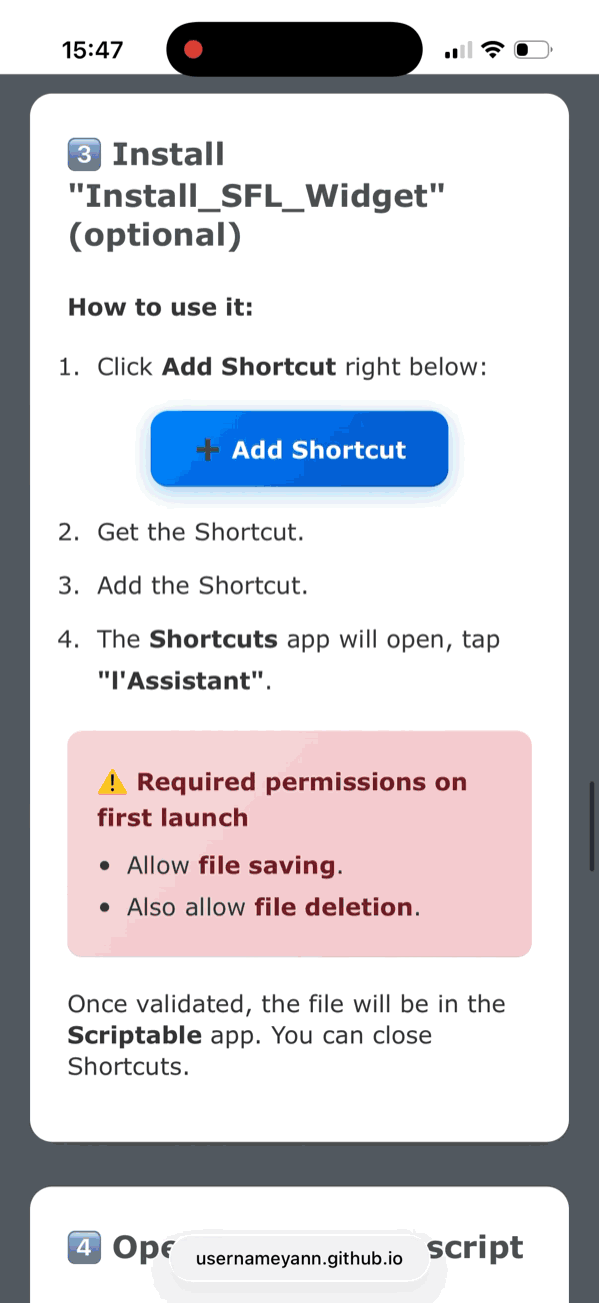 How to install the Install_SFL_Widget shortcut